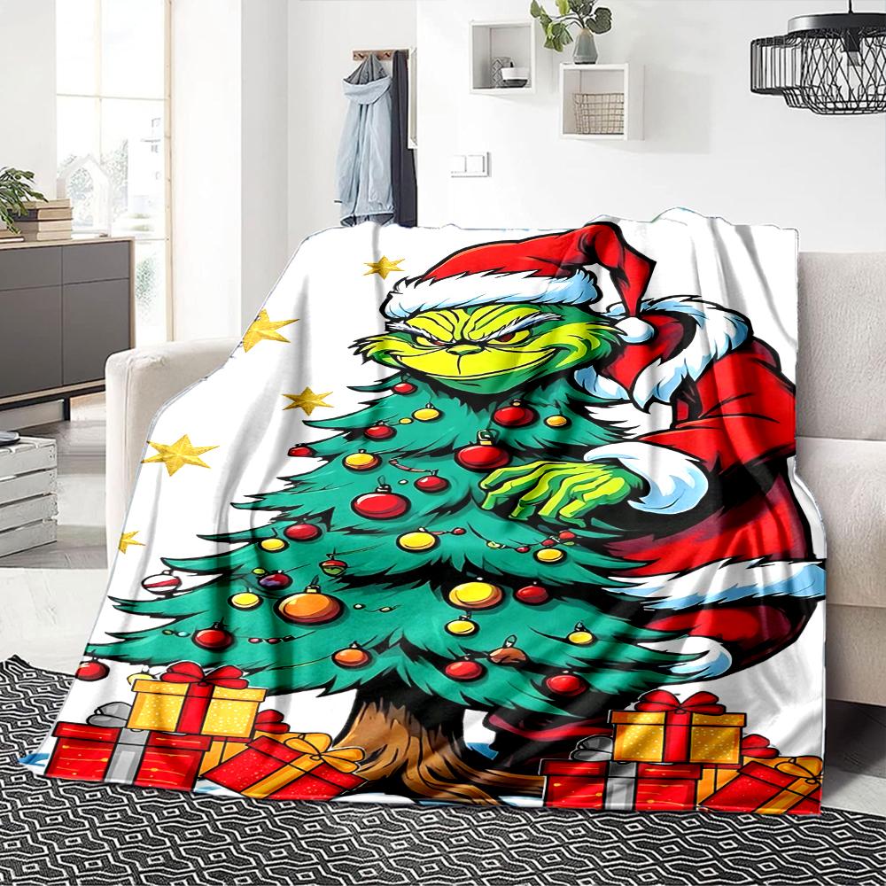 Grinch Christmas Tree Decorations Blanket Soft Throw Blanket For Home Bedroom Bed Sofa Travel Office Solid Christmas Blanket