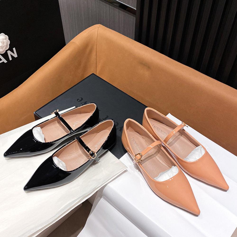 Fashion Flat Shoes for Women Summer Pointed Straight with Shallow Mouth Mary Jane Women's Pumps Patent Leather Flat Shoes for Womens