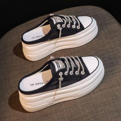 Модные полушлепанцы на платформе женские с толстой подошвой, увеличивающие рост, слимминг-эффект, женская обувь, модные универсальные женские повседневные туфли