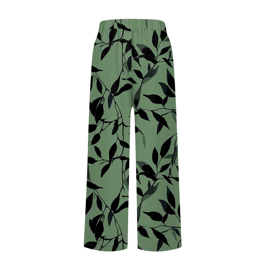 Женские модные повседневные брюки с цветочным принтом, прямые брюки с карманами и эластичной талией