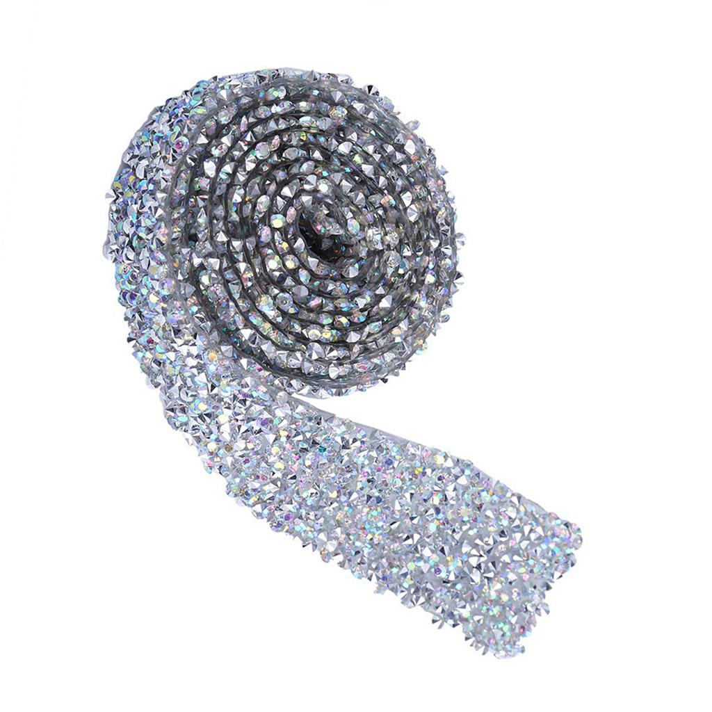 1 Yard 3cm Width Sparkling Back Glue Crystal Rhinestone Decorative Banding Belt AB Color