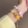 Yellow Ceramic Kitten Hand-Woven Bracelet with Drawstring Design for Girls