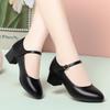 Cheongsam Catwalk Shoes Women's Medium Heel Leather Shoes Thick Heel Work Shoes One-button Black Round Head Professional Single Shoes