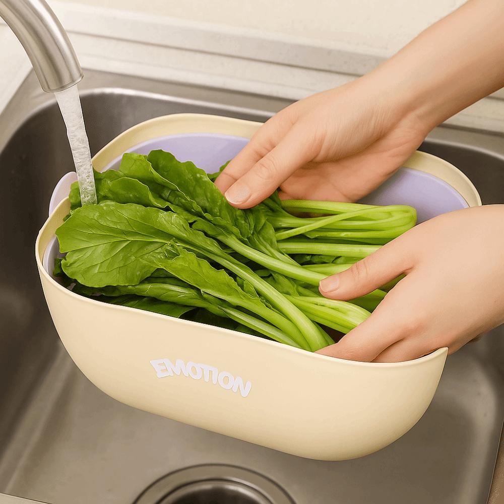 Large Capacity Fruit Cleaning Basket Double-Layer Vegetable Basket Drainage Basket Fruit Cleaning