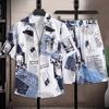 Casual Beach Clothes for Men 2 Piece Set Quick Dry Hawaiian Shirt and Shorts Set Men Fashion Letter Printing Casual Outfits Summer