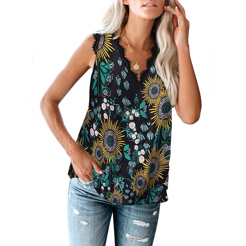 Летняя женская футболка, жилет, однотонный жилет с v-образным вырезом и кружевом без рукавов, женский жилет с верхом и низом