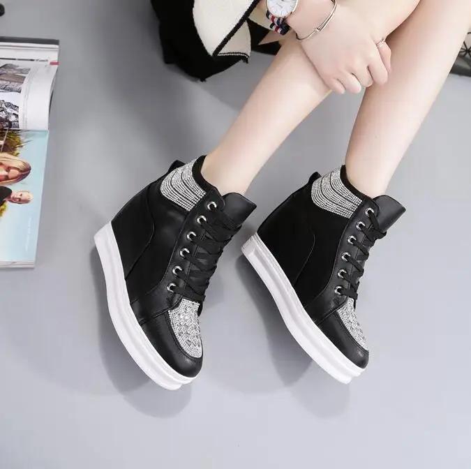 8 см микрофибровая платформа танкетка кожа весенние повседневные ботильоны с скрытым каблуком женские брендовые массивные кроссовки осенняя обувь