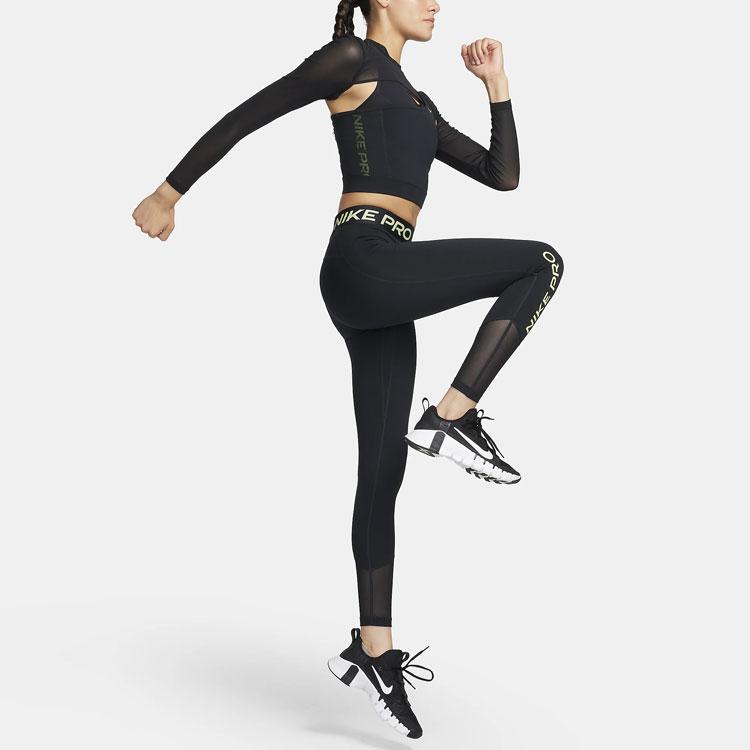 Nike Pro Solid Logo Wrap Round Neck Cropped Top Women Tops Black FB5683-010