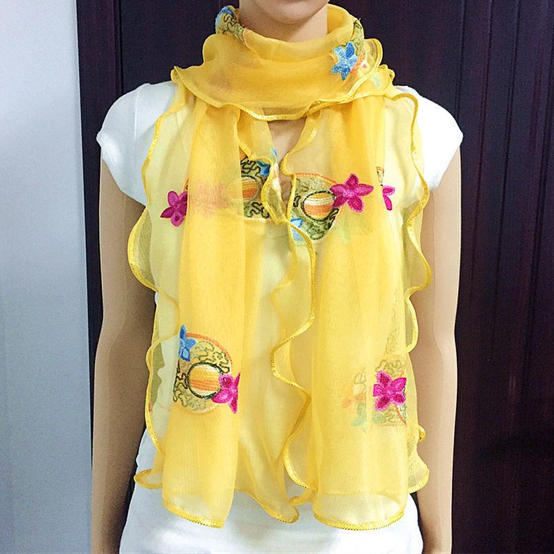 Lotus Leaf Edge Embroidered Wrapped Scarf Women's Long and Versatile High Elasticity Embroidered Scarf Silk Scarf