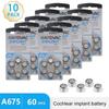 60Pcs Implant Cochlear Hearing Aid Batteries 675 A675 675a PR44 High Power Zinc Air Battery For Cochlear Implants Hearing Aids