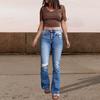 Джинсы-клеш с высокой талией для женщин, рваные расклешенные джинсы, эластичные джинсовые брюки на весну и лето