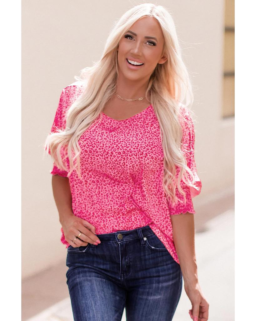 Azura Exchange Блузка с леопардовым принтом и рукавами-фонариками