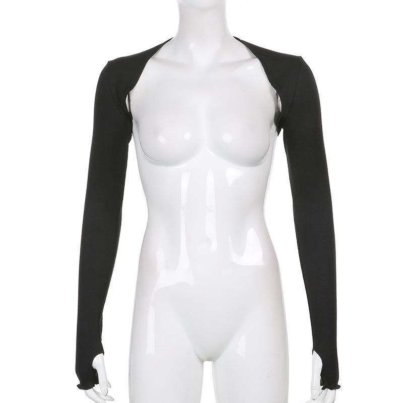 Женский болеро с длинным рукавом и отверстием для большого пальца, однотонный укороченный кардиган с открытым передом, облегающий облегающий жакет с солнцезащитным экраном