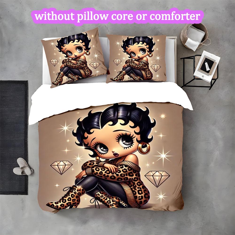 Betty Boop Duvet Cover Set - 3pcs Polyester Bedding Set with Digital Print, All-Season Cozy Bedroom Accessory