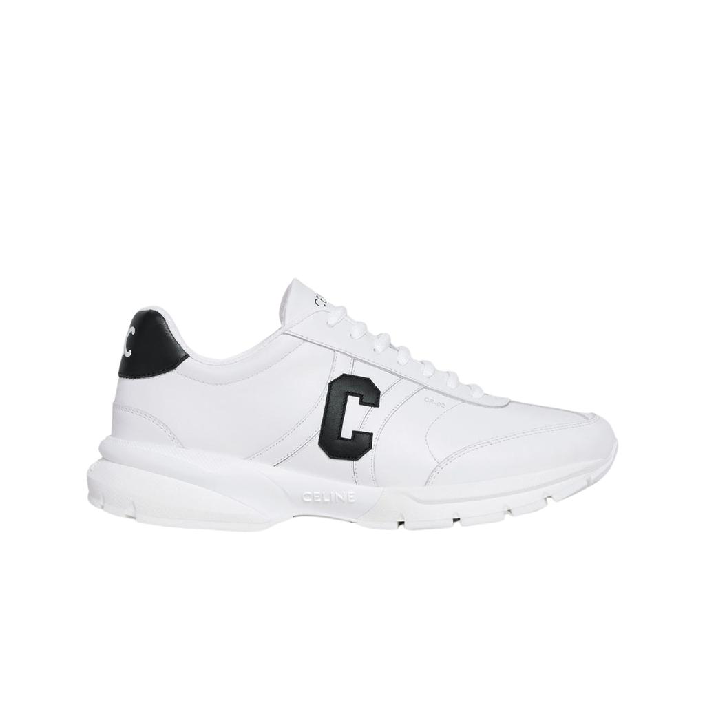(w) Celine Runner Cr-02 Low Lace-up Sneaker In Calfskin Optic White Black