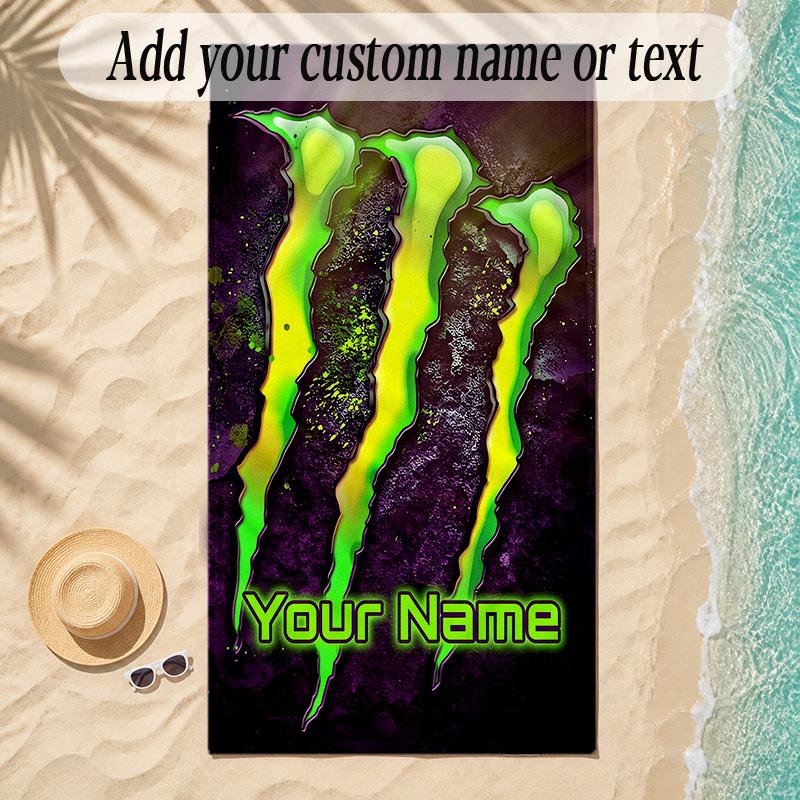 Beach TowelMonster Energy Custom Name Text Personalized Soft Towel for Beach Pool Indoor Home Decor Gift