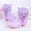 Роскошные зимние сапоги для девочек, шикарные блестки, бабочки, принцесса, модные детские ботильоны, подиумные, универсальные, детские, повседневные сапоги