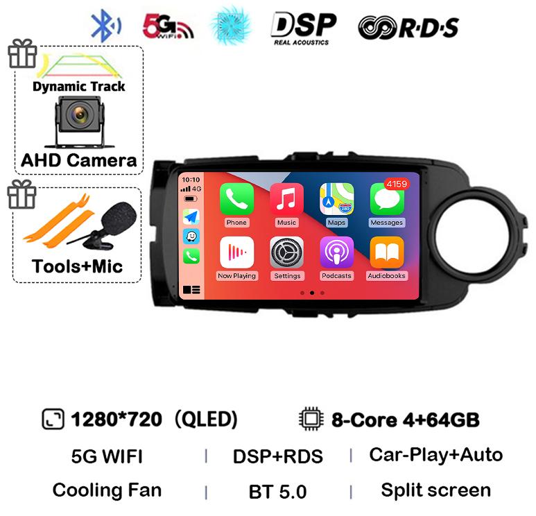 Android14 Carplay Auto For Toyota Yaris 2012 2013 2014 2015 2016 2017 Multimedia Car Radio Player WIFI+4G SIM Stereo DSP GPS RHD