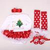 New Christmas Long Sleeved Dress Fluffy Princess Dress Newborn Baby Gift Shoes Four Piece Set On The Head