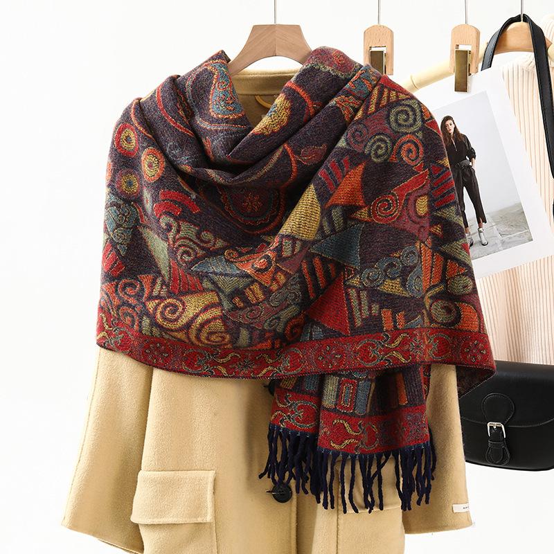 Jacquard Scarf Women's Winter Thickened Warm Ethnic Style Shawl High End New Imitation Cashmere Scarf
