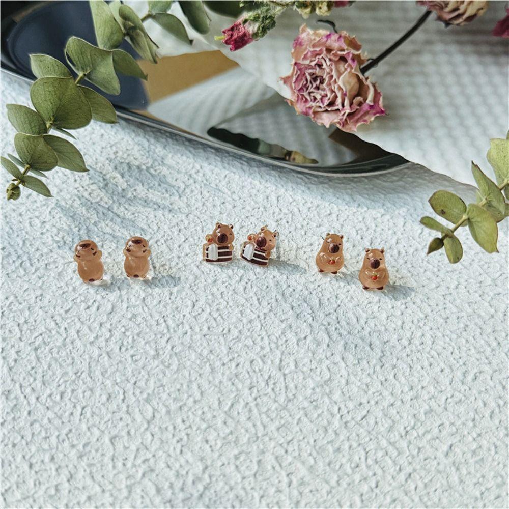Korean Style Mini Ear Studs Transparent Capybara Stud Earring Personality Party
