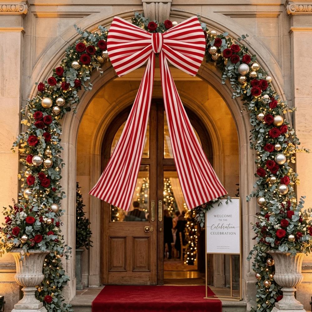 Elegant Christmas Tree Topper Bow Stripe Christmas Wreaths Bow  Store Window