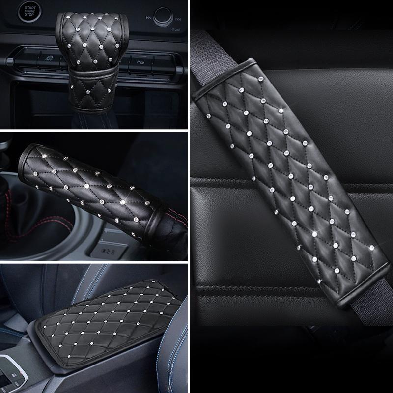 Кожаный хрустальный алмазный автомобильный рычаг переключения передач, автомобильный ручной тормоз, ремень безопасности, чехол, подлокотник, коврик, аксессуары для салона автомобиля