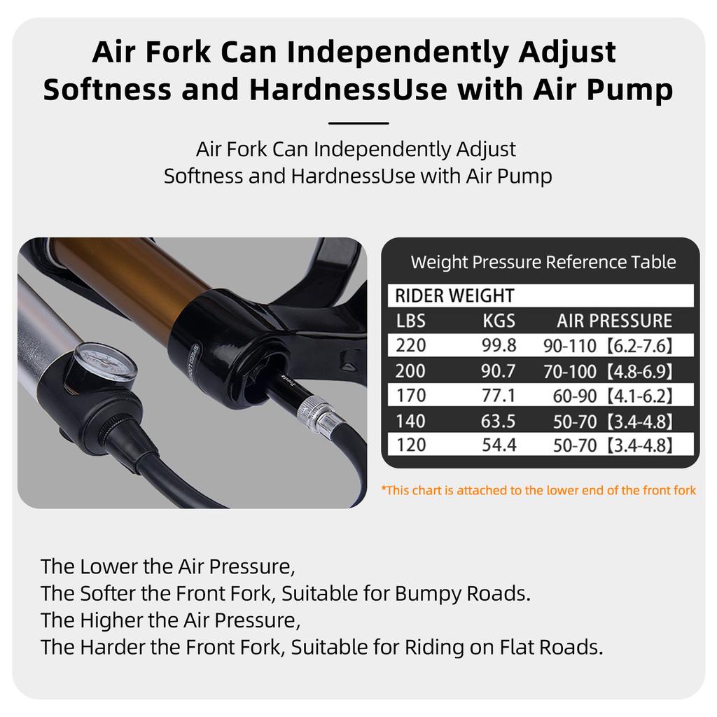 Professional Air Pressure Front Fork Made of Aluminum + Magnesium Alloy Suitable for 27.5/29 Inch