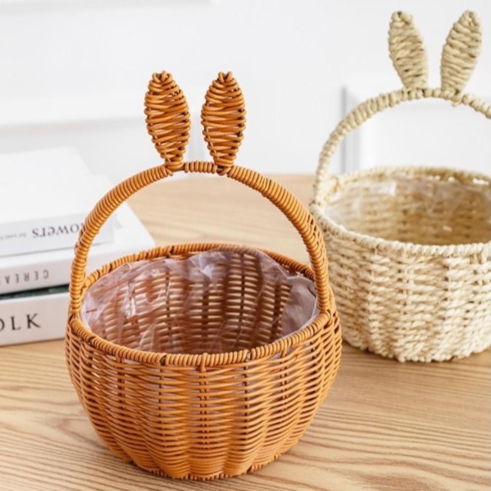 Cartoon Rabbit Ear Storage Basket Multifunctional Hand Woven Basket Easter Festival Gift