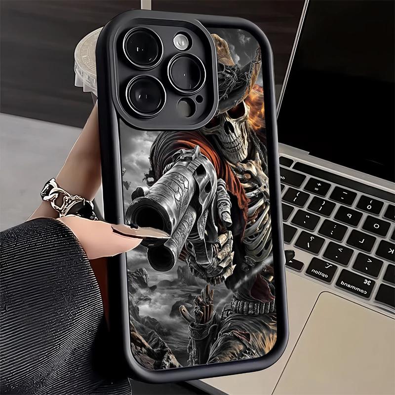Чехол для телефона iPhone 17 Air 16E 15 16 Pro Max Череп Жнеца Скелет Пистолет Чехол 14 Plus 13 12 Mini Мягкий Силиконовый Fundas