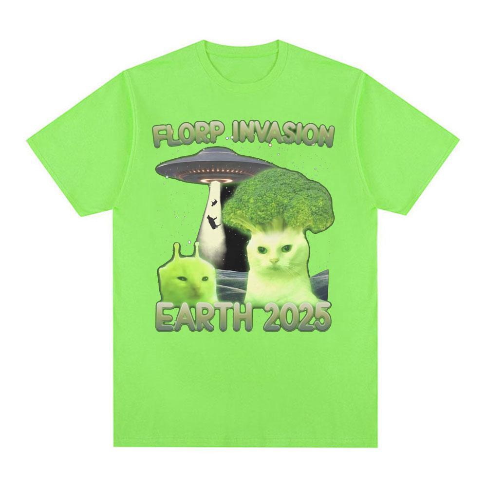 Florp Invasion Earth 2026 Funny Alien Brainrot Cat Dank Meme T Shirts Unisex Unisex Clothing Vintage Short Sleeve Oversized Tshirts