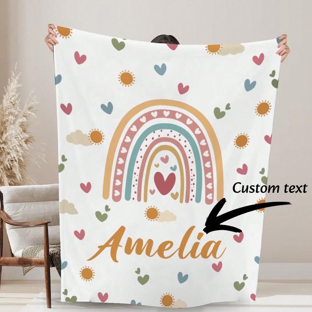 1PC Personalized Flannel Blanket Custom Name Skin-Friendly Bed Cover for Girls Kids - Unique Gift Blanket