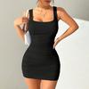 Женское мини-платье, плиссированное, без рукавов, облегающее платье-футляр, квадратный вырез, нить, однотонный эластичный жилет, платье для клубных пляжных вечеринок