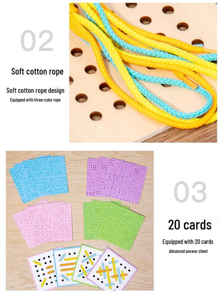 Children's Educational Threading Board Toy for Concentration and Logical Thinking, Handmade Shoelace Trainer for Ages 3-6
