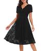 Ladies Solid Color V-neck Mid-length Lace Swing Dress