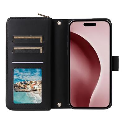 R20 Чехол для iPhone 16 Pro Кошелек с карманом на молнии Кожаный чехол для телефона