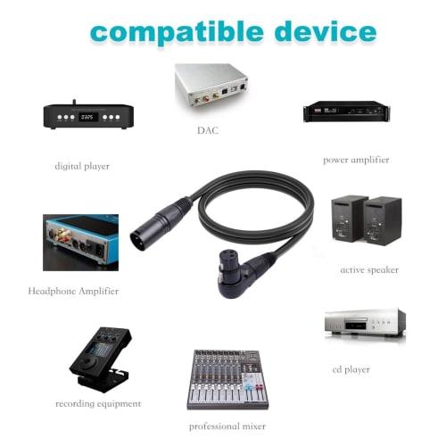 Ongwan XLR Microphone Extension Cable Adapter, Right Angle XLR To Straight XLR Cable, PVC (1 Meter/3.3 Feet)