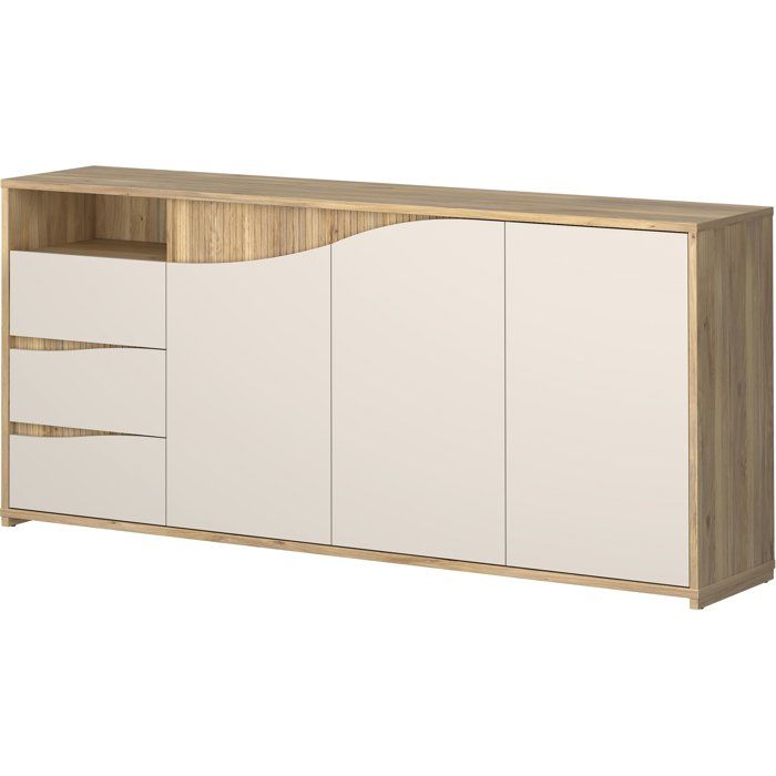Buffet - POEM - Sable / Chêne - 3 portes - 3 tiroirs - 203,9 x 42 x 91 cm