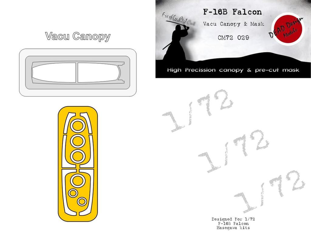 Dead Design Models General Dynamics Fighting Falcon Vacuum Mask Seal Plastic Model Parts DDMCM72029 1/72 F-16B Canopy/Painted (For Hasegawa)