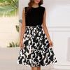 Women's Fashion Casual Lace-up Sleeveless Round Neck Splicing Short Dress