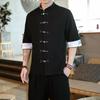 Summer Crane Embroidery Top Traditional Chinese Style Mens Vintage Half Sleeve Linen Shirts Madarin Collar Kungfu Shirt