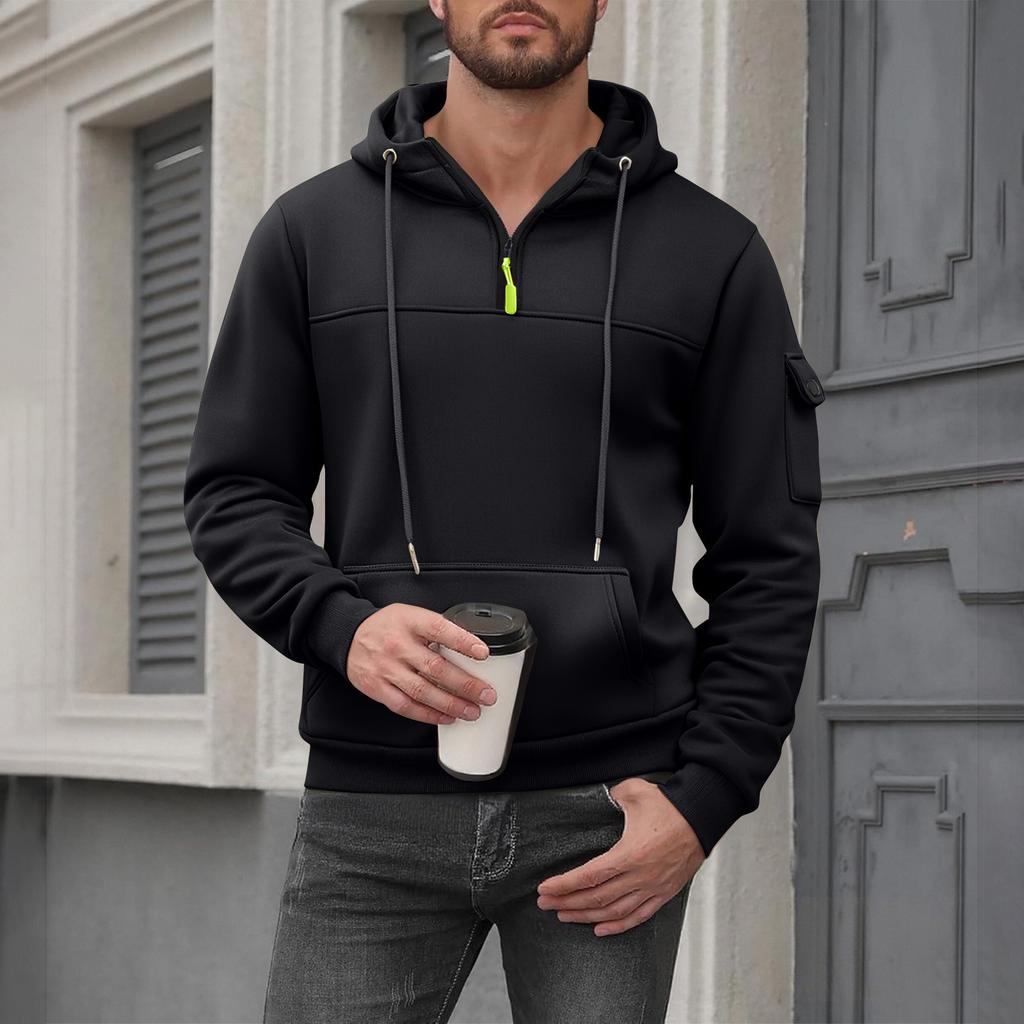 Men's Sweatshirt Hoodie Half Zipper Arm Pocket Cardigan Men's Sports Large Size Casual Hoodie
