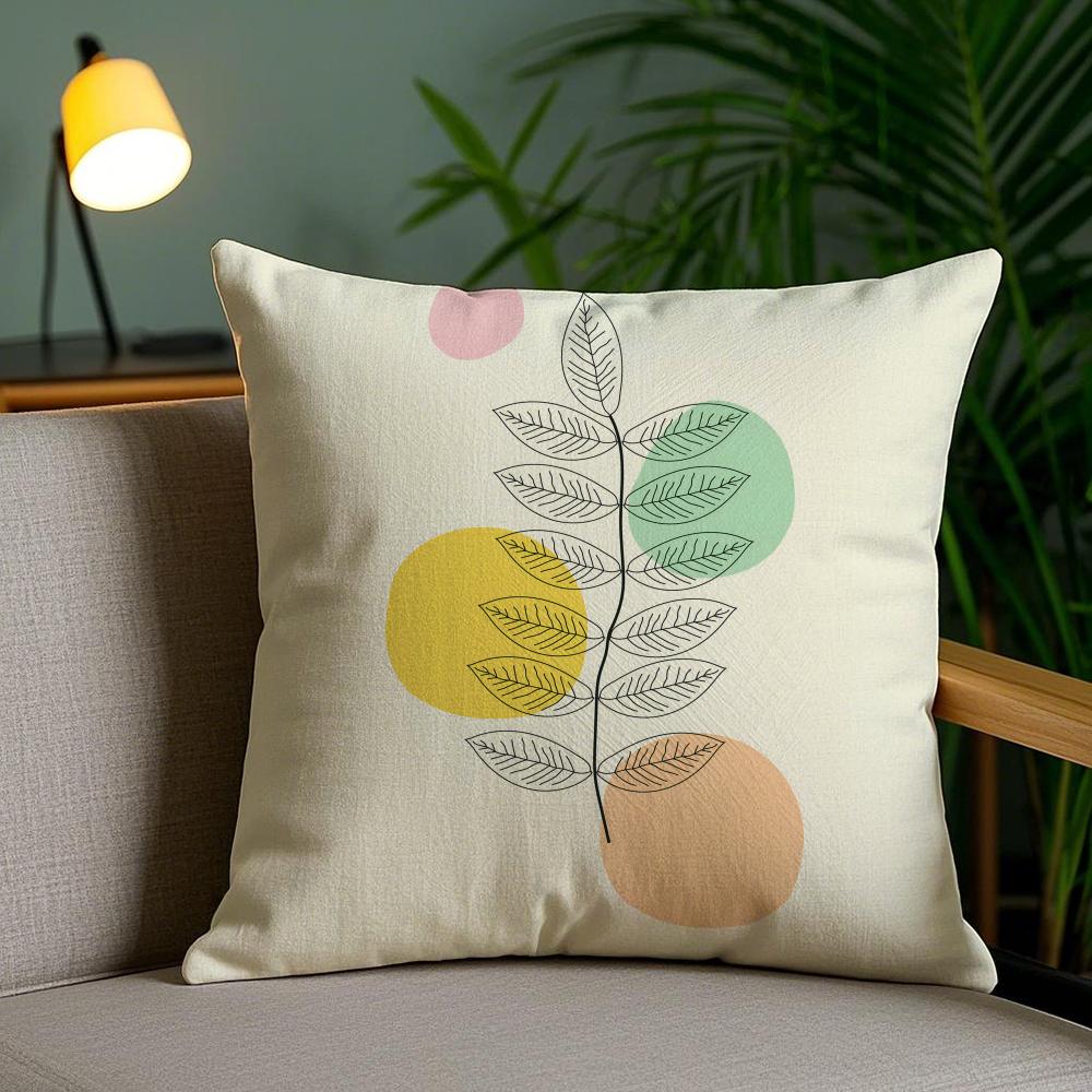 Абстрактная Простая Геометрическая Наволочка с Листьями Шёлковая Элегантная Удобная для Дивана Кровати Невидимая Молния