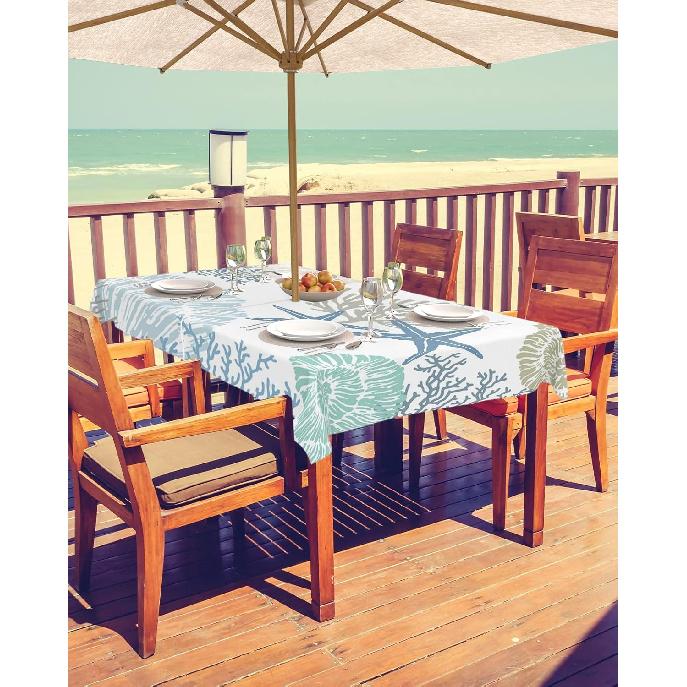 Abstract Marine Coral Outdoor Rectangle Tablecloth Zippered Table Cover with Umbrella Hole,Sea Ocean Starfish Texture Waterproof Table Cloths for