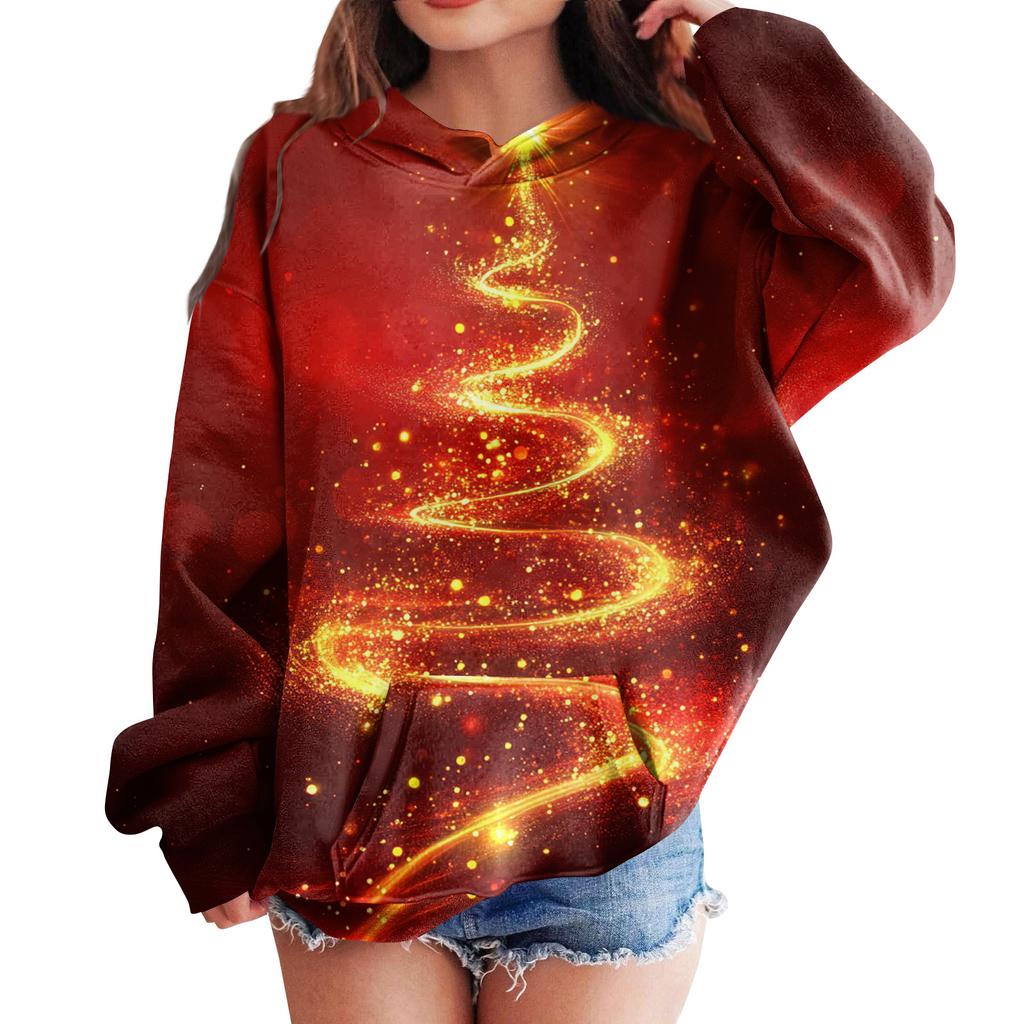 Sweatshirts For Teen Girls Hoodies Long Sleeve Drawstring Pullover Cute Oversized Hoodie Christmas Day