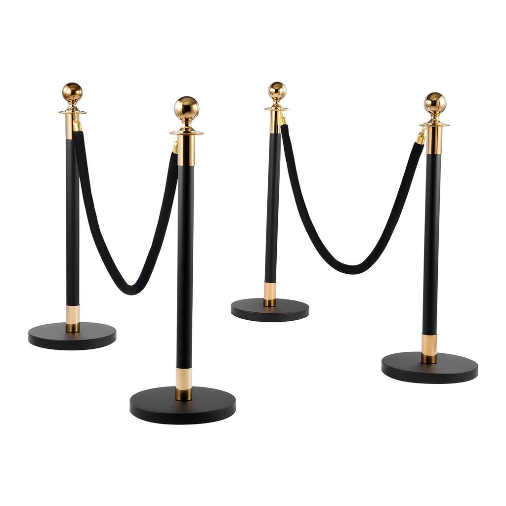 VEVOR Stanchion Post, 4 Pcs Crowd Control Barrier Set with 2 Black Velvet Ropes