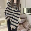 French Stripe Round Neck Long Sleeved Knitwear Women 2022 Winter New Loose Temperament Casual Casual Sweater Pullover Female Top