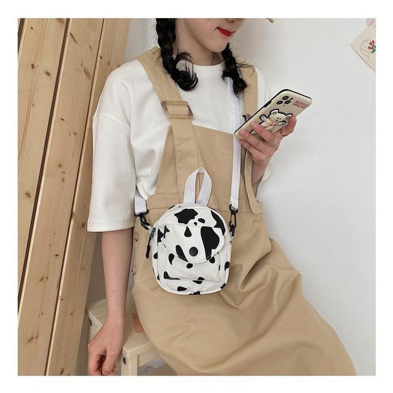Милая маленькая сумка с принтом коровы для девочек, студенток, сумка для телефона, маленькая свежая холщовая сумка через плечо