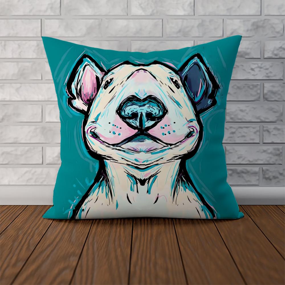 Bull Terrier Pillow Case For Car Sofa Decorative Home Doublesided Print Plush Square Throw Pillow Cushion Cover