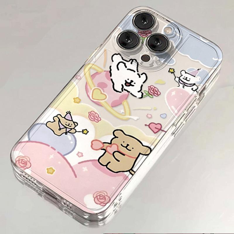 Cute Shaggy Dog Couple Print Phone Case for iPhone 17 16 15 14 13 12 11 16E Series Pro Max Plus Double Layer Protection